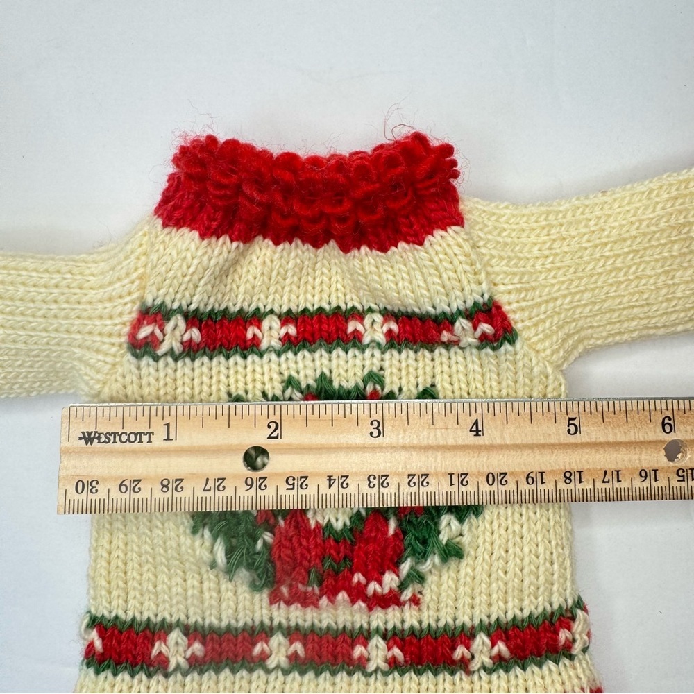 Doll or Teddy Bear Christmas Sweater and Santa Hat Set Wreath Red Creme Green - Picture 11 of 16